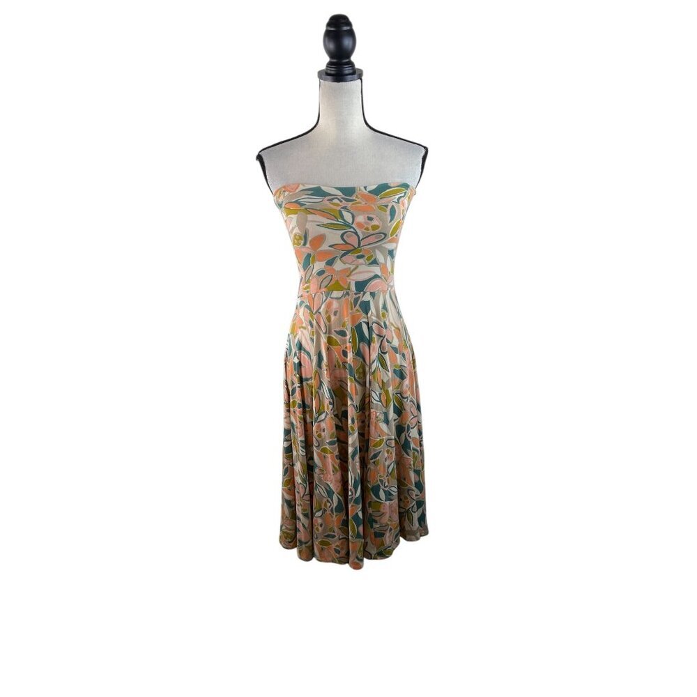 J. Crew Strapless Floral Print A-Line Dress Medium Stretch Tube Dress Peach M